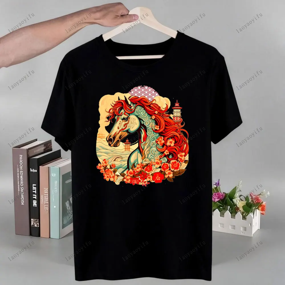 2026 سنة جديدة سعيدة غونغ شي فا كاي للجنسين الجرافيك تي شيرت السنة القمرية القمرية الجديدة سنة الحصان امرأة القطن قمم تي شيرت #3