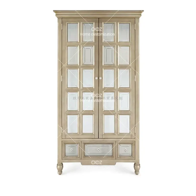 High End Custom Solid Wood Bedroom Wardrobe Classical Light Luxury Two Door Closet Furniture