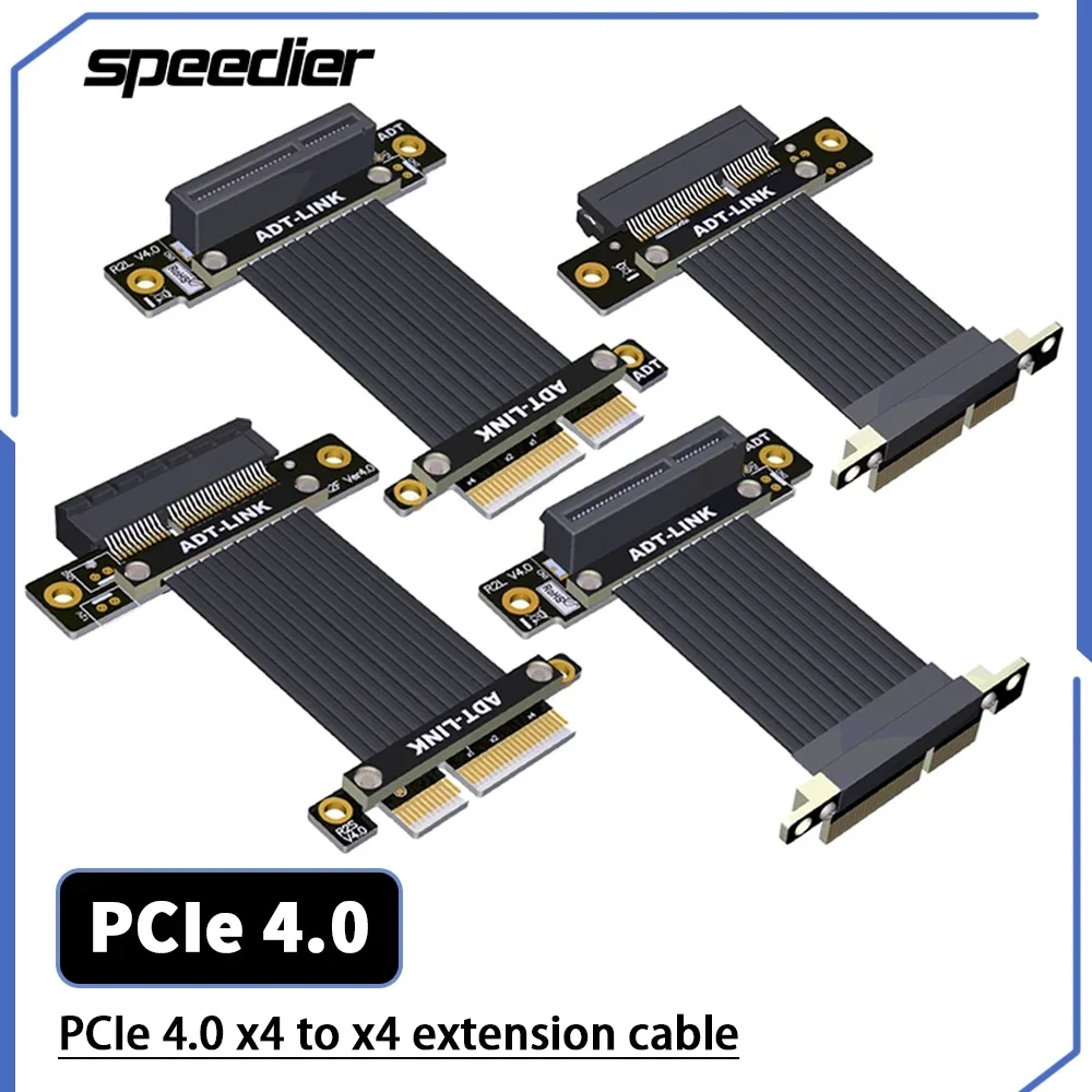 Riser Dual 90 Degree PCIe 4.0 X4 Male To Female Extension Cable 4x PCI Express Gen4 Motherboard Graphics SSD Extender Cable