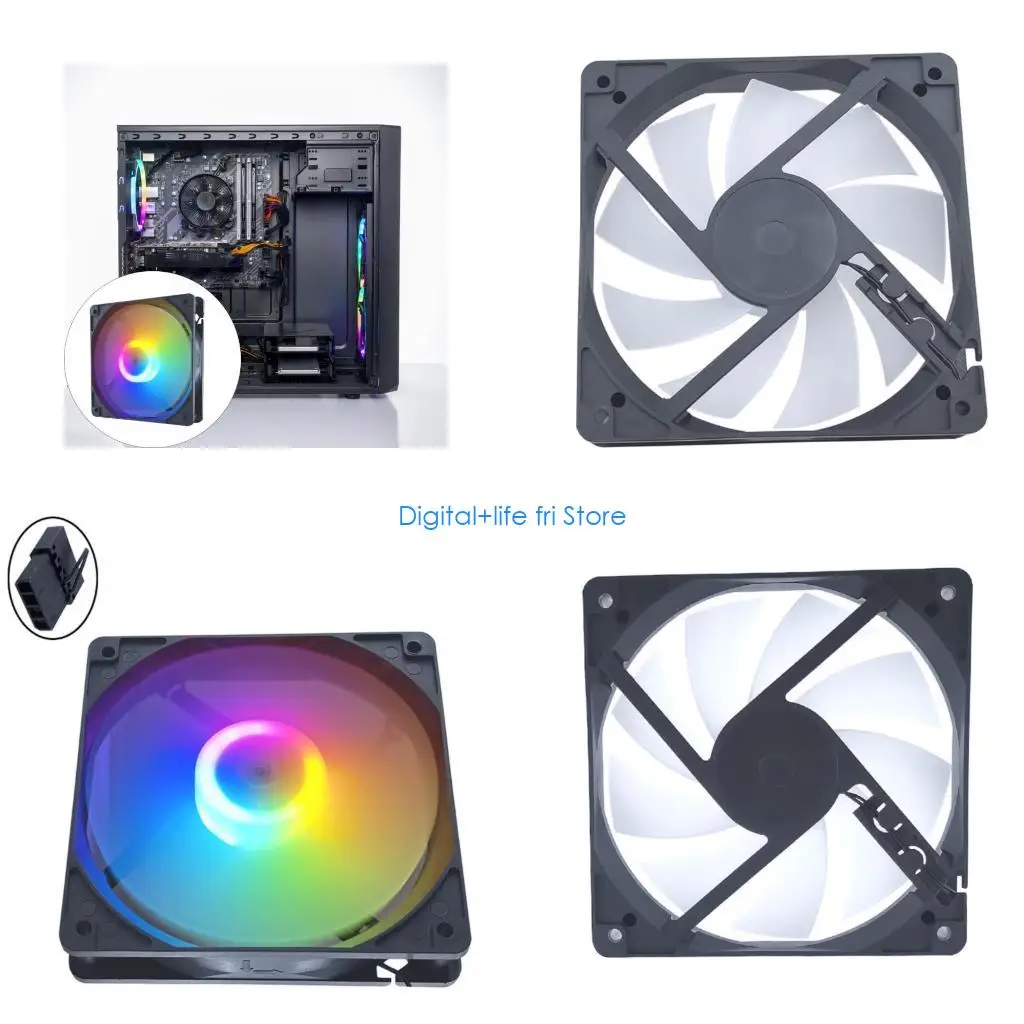 E06D Illuminated 12cm Case Fan Quiet Operation 45CFM Easy Mount Design