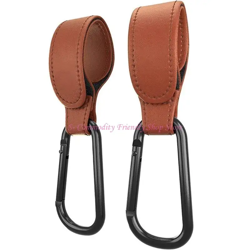 

85AE Convenient Baby Stroller Hooks Clips Stroller Accessories Aluminum Alloy Carabiner for Hanging Diaper Bags PU Leather