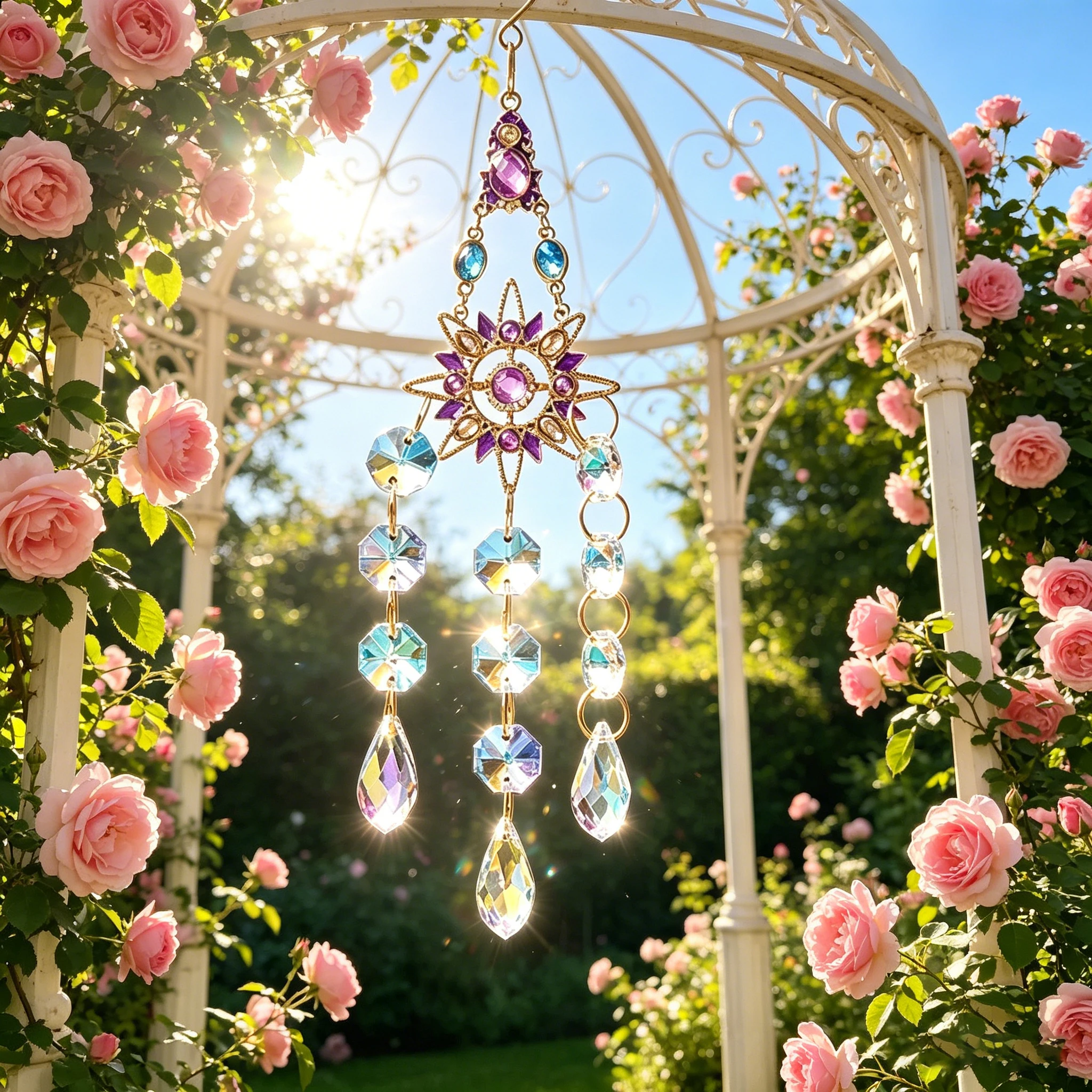 Rhinestone Sun Flower AB Color Crystal Hanging Ornament Multi Faceted Prism Pendant Home Window Rainbow Projection Decor Charm
