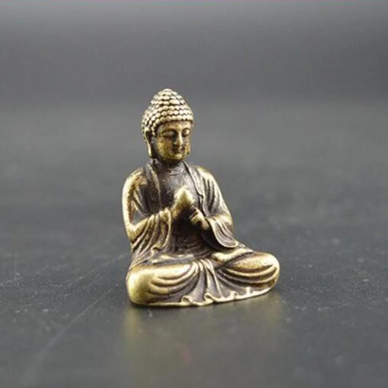 Estatua de Buda Sakyamuni de bronce y cobre puro, adorno de mesa, estatua de Buda, corazón, latón puro, té antiguo, adorno para mascota
