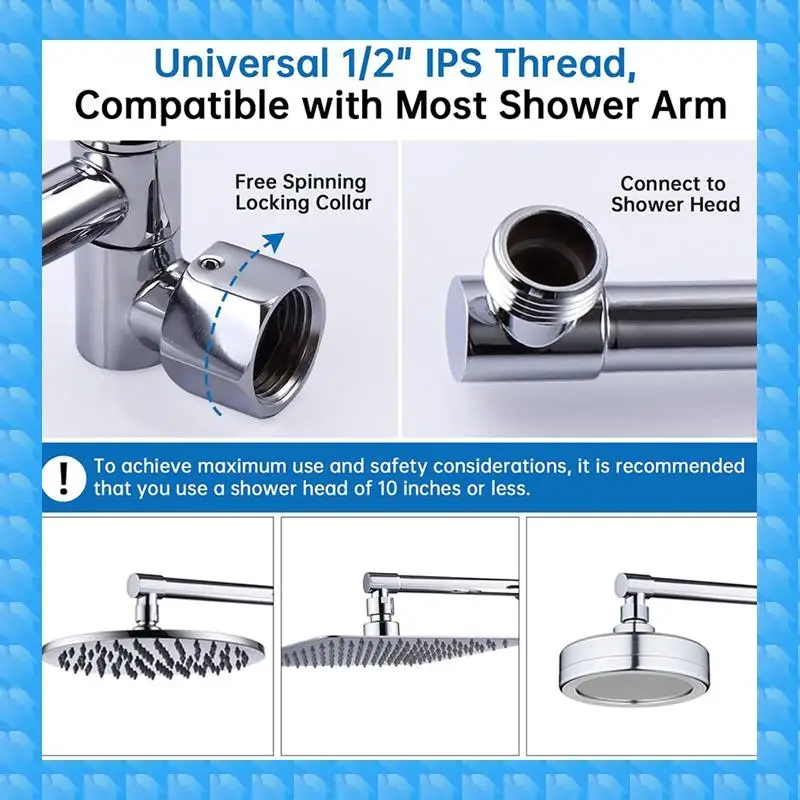 ETRT Shower Head Extension Arm, Adjustable Extender With Lock Joint, Rise Or Lower Rainfall And Fixed Shower Head