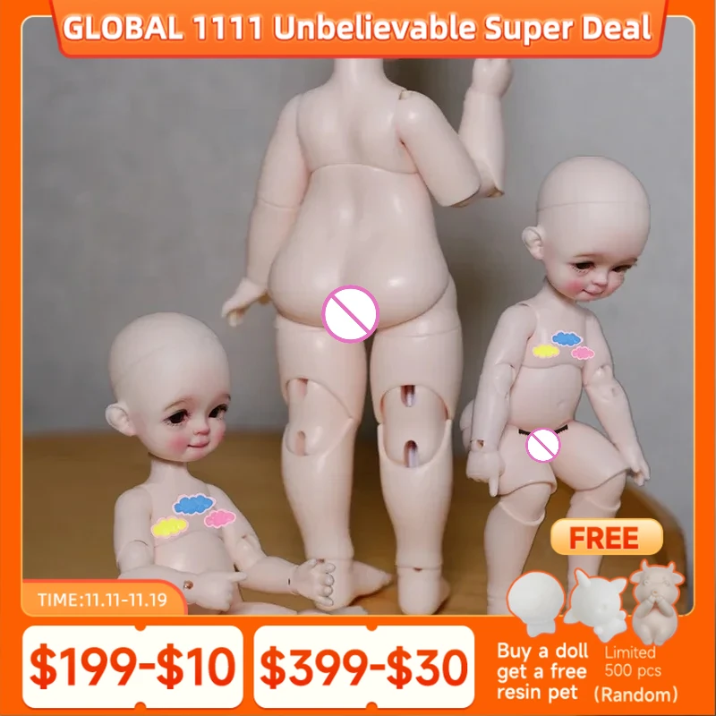 

Small Little Fat 1/6 Peach Body Versatile Pose Movable Resin Material Elastic Brand Connected BJD Body Only No Head