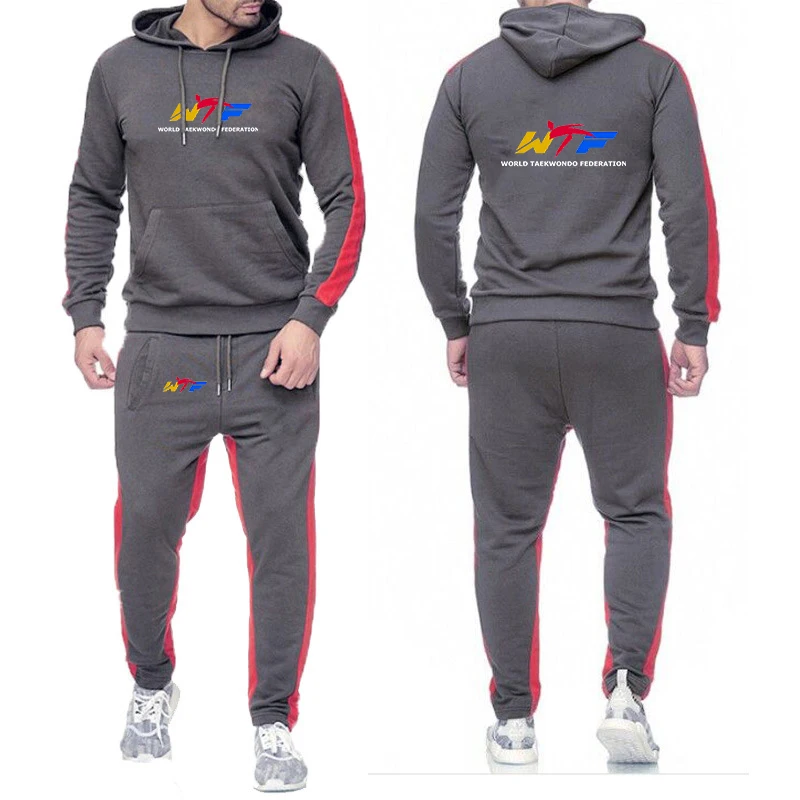 

2026 WTF World Taekwondo Federation Print Spring Autumn Men's New Solid Color Hooded + Sweatpants Streetwear Classic Suit