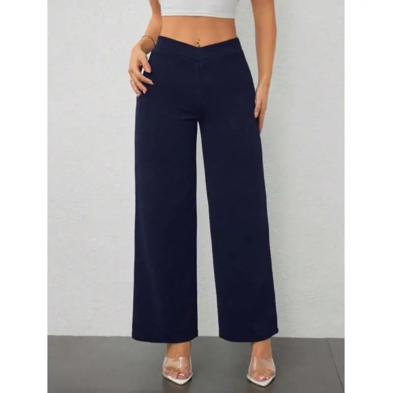 

Ele Busin Crossed Waistline Skirt for Women Straight Leg Casual Faion Ciwalk Nine Points Pants Retro Sle