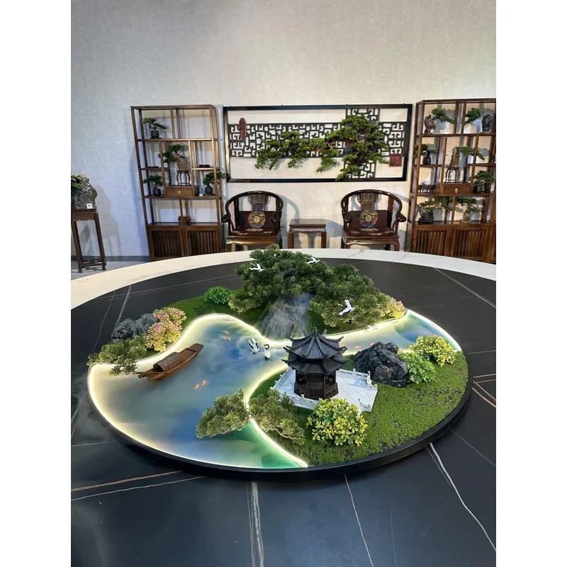 Handmade New Chinese Style Rotating Tray Table Ornament with Fog Effect and Running Water Decoration for Hotel Use