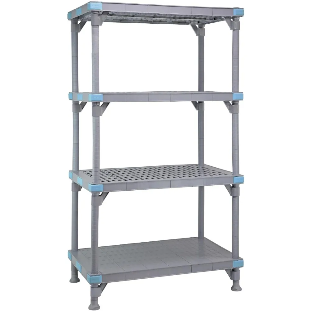 أنظمة التخزين الكمي QP183050VS-4 وحدة رفوف ميلينيا، 30 عرض × 18 عمق × 50 ارتفاع، سعة 2000 رطل، بولي بروبيلين/ABS، رمادي، NSF #6