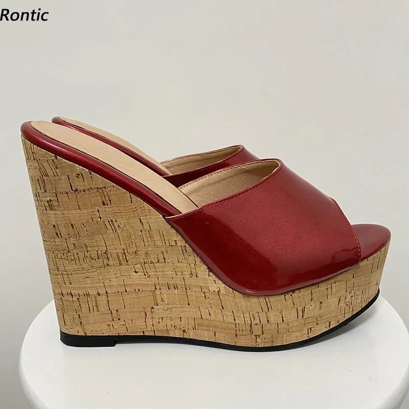 

Rontic New Fashion Women Mules Sandals Outdoor Slippers Unisex Wedges Heels Open Toe Gorgeous Red Party Dress Shoes US Size 5-20