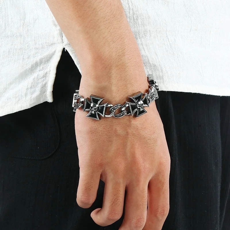 Iron Cross Skull Chain Men's Bracelet Fashion Metal Gothic Punk Glamour Party Men's Jewelry Accessories