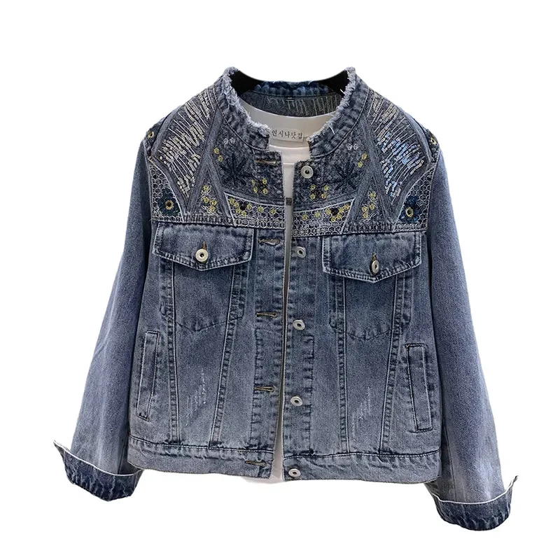 Women Dingzhu Sequin Denim Jacket 2025 New Korean Loose Fashionable Embroidered Cowboy Coat Female Spring And Autumn Denim Jacke - Image 5