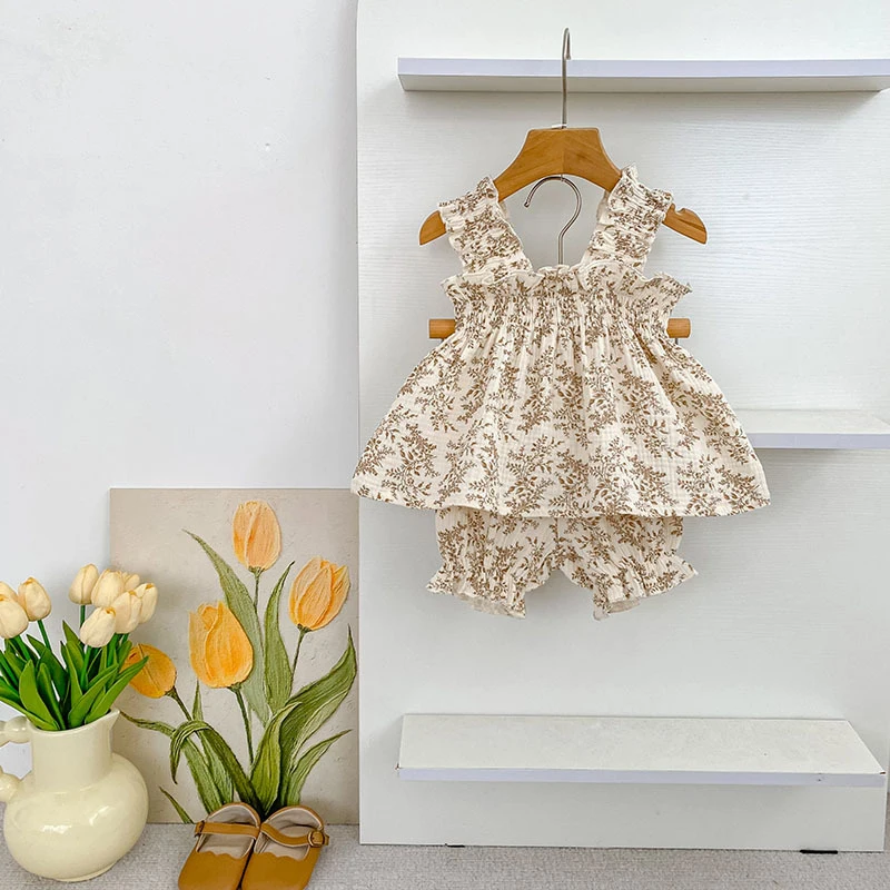 2026 Summer New 0-3Yrs Baby Girls Clothing Suit Children Newborn Korean Style Short Sleeved Cotton Printed T-Shirt+Shorts Set