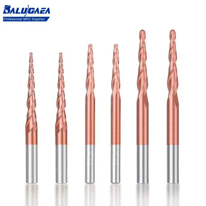 

2 Flute Ball Nose Tapered End Mills R0.25-R2.0 Milling Cutter End Mill HRC62 Carbide CNC Carving Bit For Wood Metal