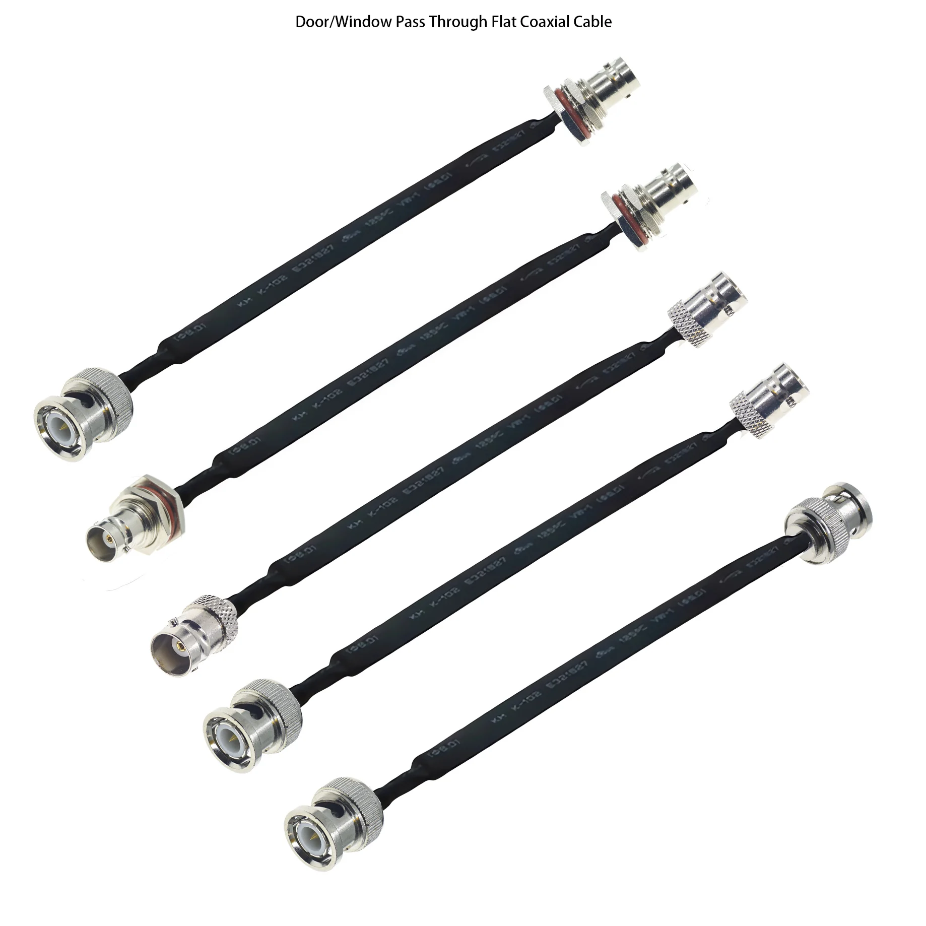 

Door/Window Pass Through Flat RF Coaxial Cable BNC Male Female to BNC Q9 Male 50 Ohm RF Coax Pigtail Extension Cord Wire