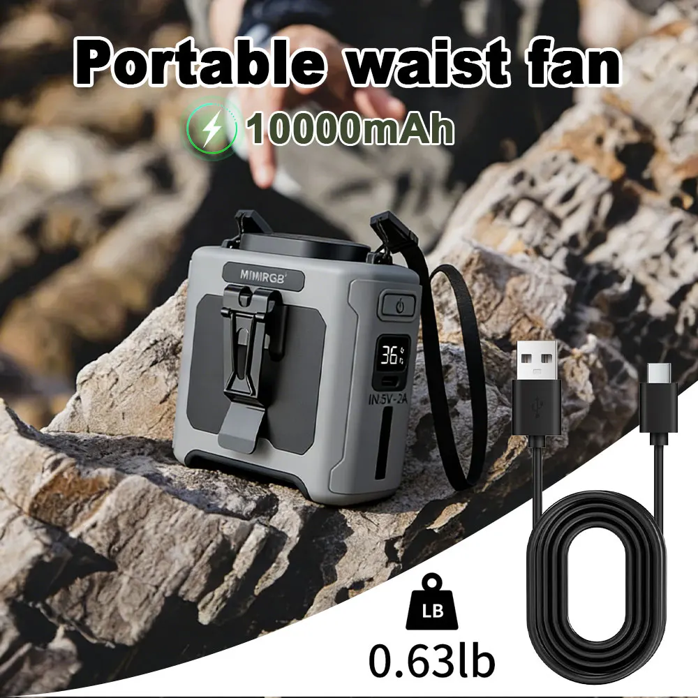 

Портативный поясной вентилятор 10000 мАч, 5 скоростей и подсветка, 40 часов работы, для работы на открытом воздухе, путешествий, длительное охлаждение без рук