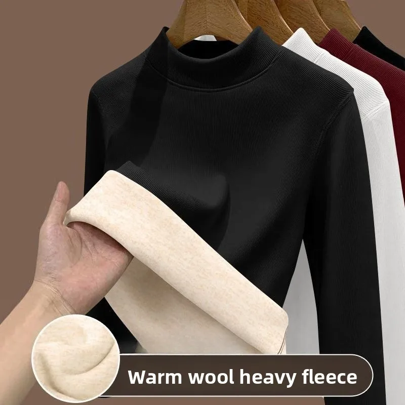 Women's Winter Lamb Fleece Base Shirt Tops with Thickened Fleece Heated Underwear Autumn Long Sleeved T-shirt Warm Clothes image 3