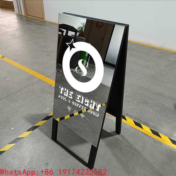 Outdoor Street Floor Stand a Frame Sign Advertising Display Store Entrance Mirrored Stainless Steel A-frame Sandwich Board