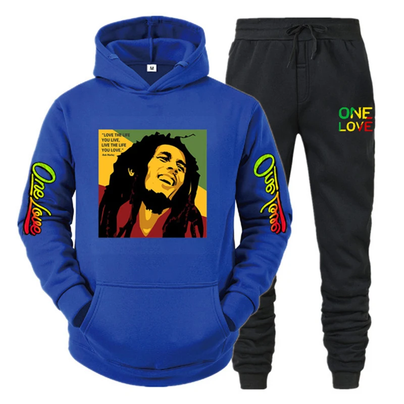 

Men's Tracksuit Hoodie Bob Marley Legend Reggae One Love Print Sweatshirt Spring Autumn Casual Long Sleeve+Pants Suit Clothes