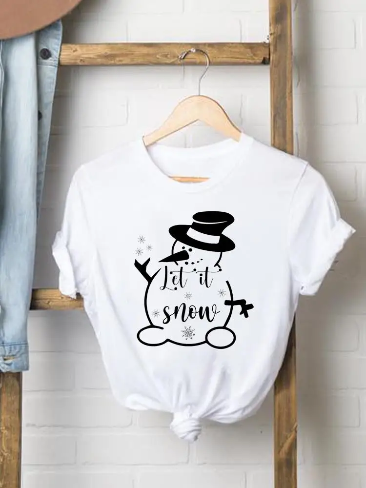 

Snowman Trend 90s Lovely Christmas Women Clothes Fashion Print O-neck Graphic T-shirt New Year Lady Casual Female Shirt Tee