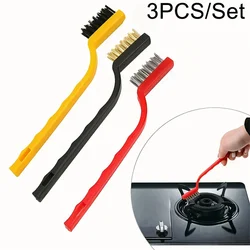 3PCS Nylon Steel Copper Wire Combination Gas Stove Cleaning Brush Dead Angle Gap Stove Long Handle Brush To Remove Oil