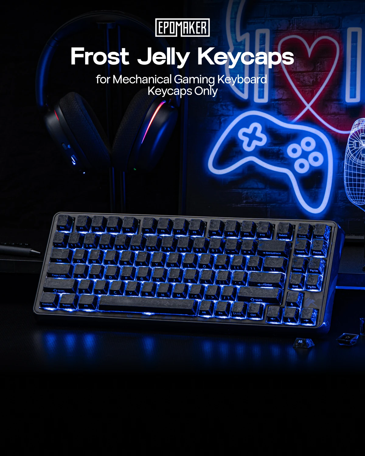 EPOMAKER Frost Jelly Keycaps Set 126-Key Cherry Profile Forged Carbon Fiber ABS+PC Side-Printed Legend Keycaps MX-Compatible