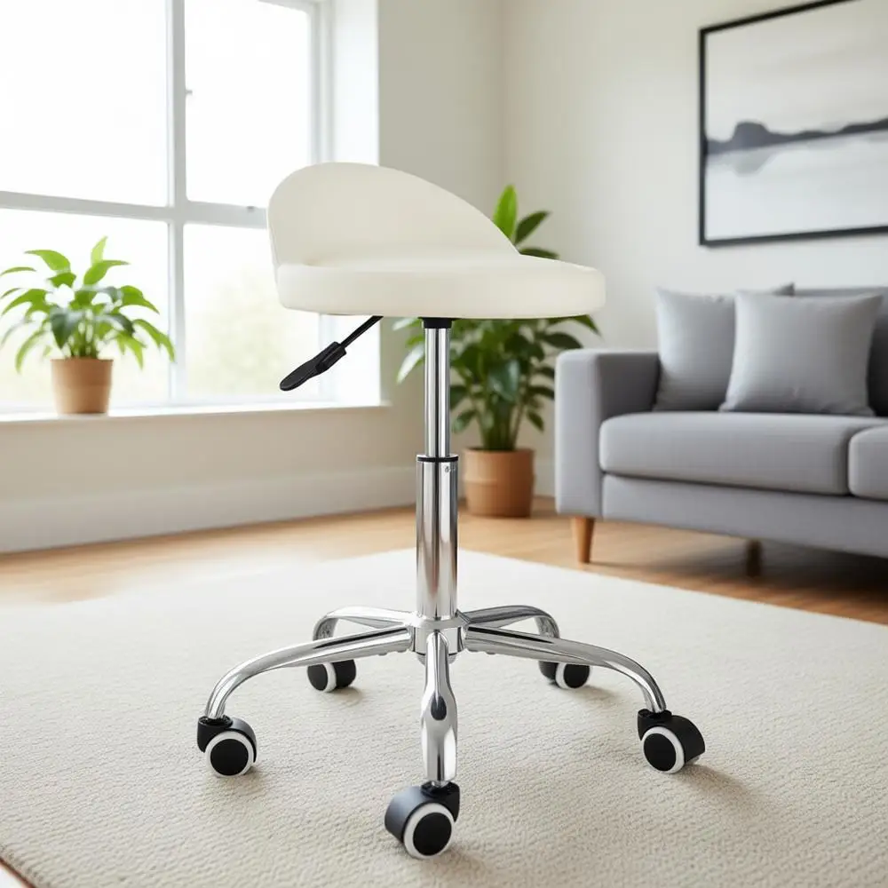 

Стул с регулируемой высотой, поворотный, на колесиках, со спинкой и устойчивым основанием - белый