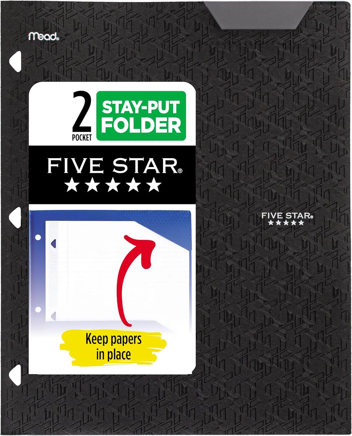

2-Pocket Plastic Folder with Secure Tabs, Fits 3-Ring Binder, Holds Letter-Size Paper, Black