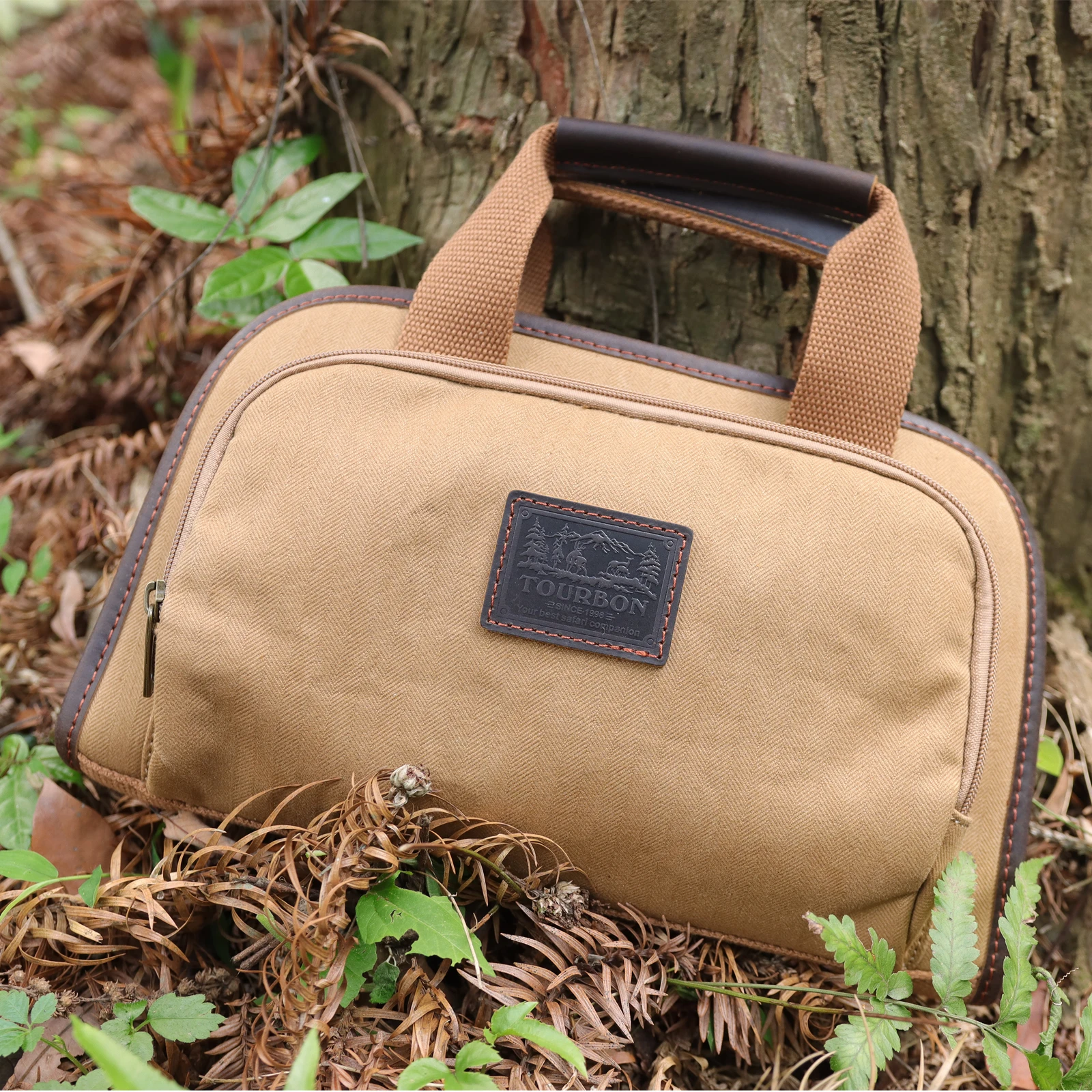

Tourbon Hunting Tactical Pistol Bag Soft Handgun Storage Pouch Canvas&Leather Case with Ammo Holders Fleece Padded Shooting