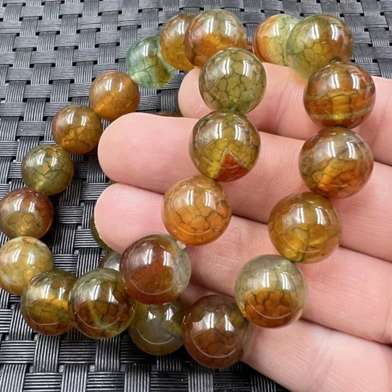 Ice Flower Agate round Beads Jade Bracelet Dragon Scale Agate14mm Bracelet Crafts Retro Bracelet Factory Wholesale