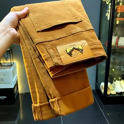Men jeans 2024 new autumn fashion high-end affordable luxury stretch fitted all-match casual trendy denim long pants