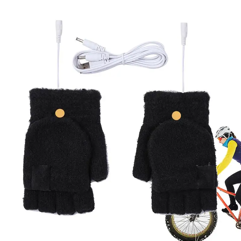 

1 Pair Unisex USB Electric Heating Winter Outdoor Heated Gloves Half Finger Warmer Mitten