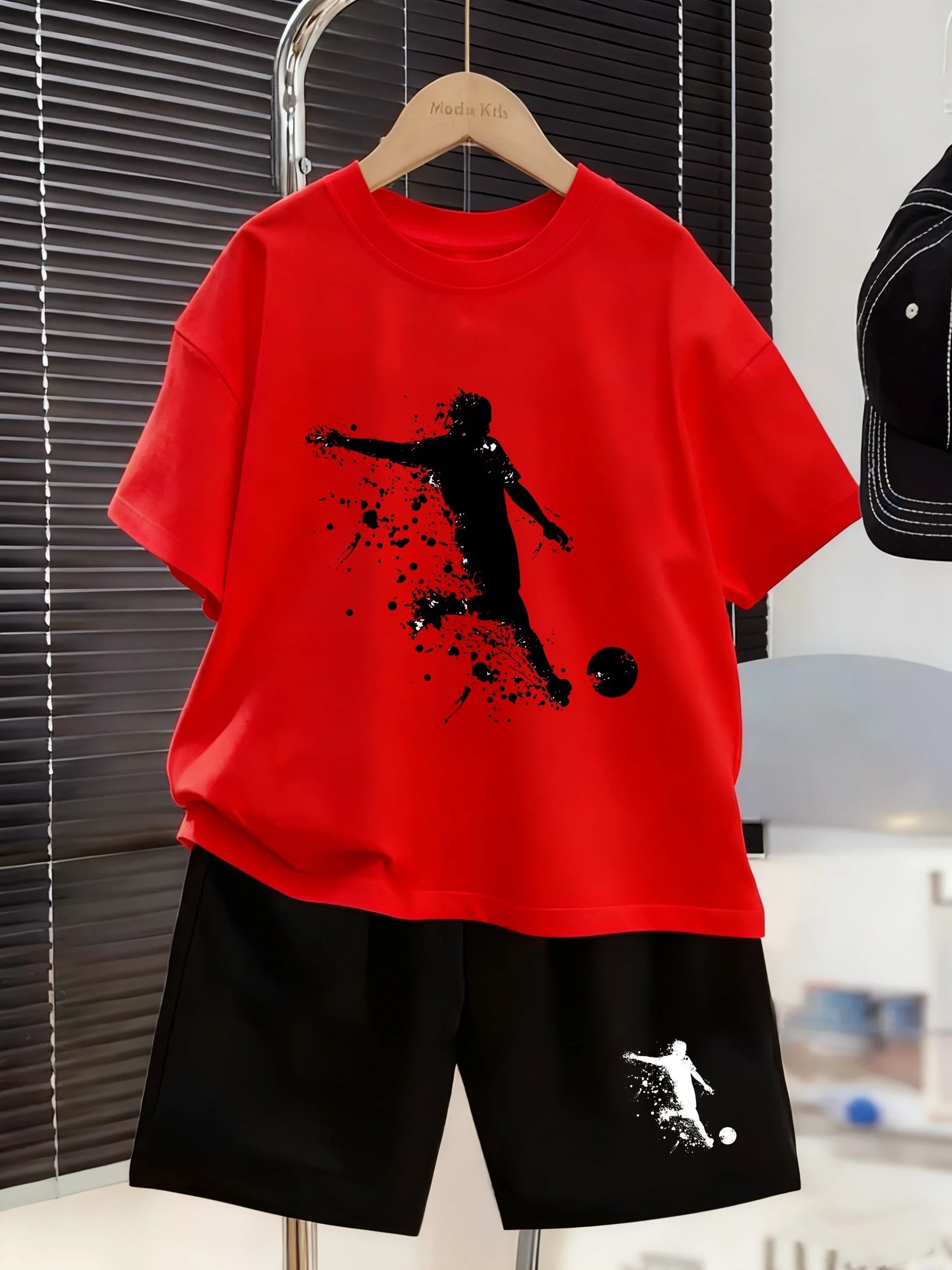 Cool Soccer Print Boys Sport T‑Shirt, Summer Fashion Short‑Sleeve Top For Teen Boys Outdoor Wear, Accessories Not Included