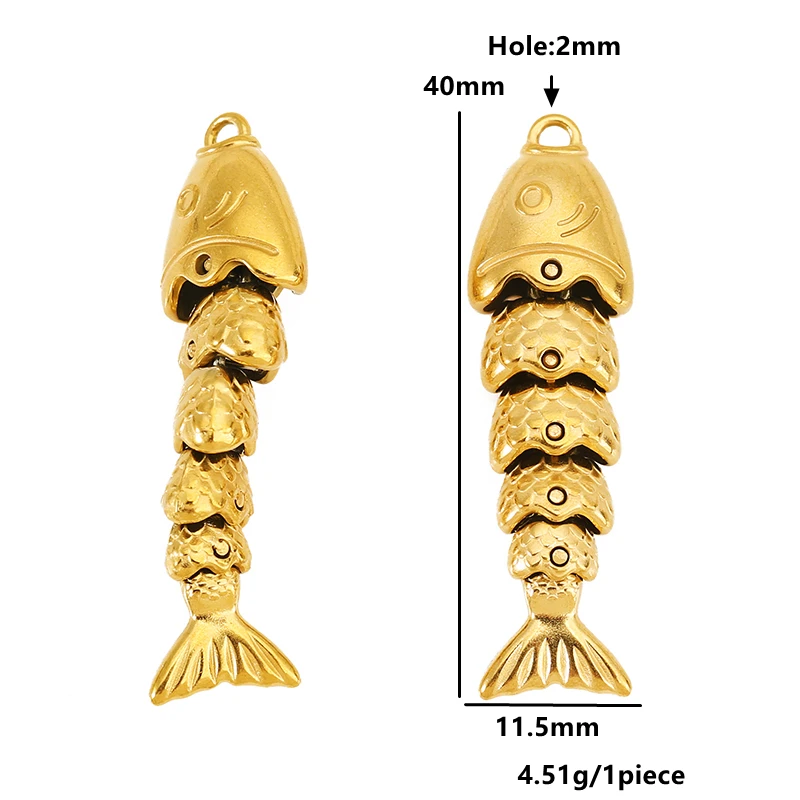 2pcs Stainless Steel Swinging Fish Charm Splice Fishbone Pendant for Jewelry Earrings Necklace Making Supplies Jewelry Materials view 5