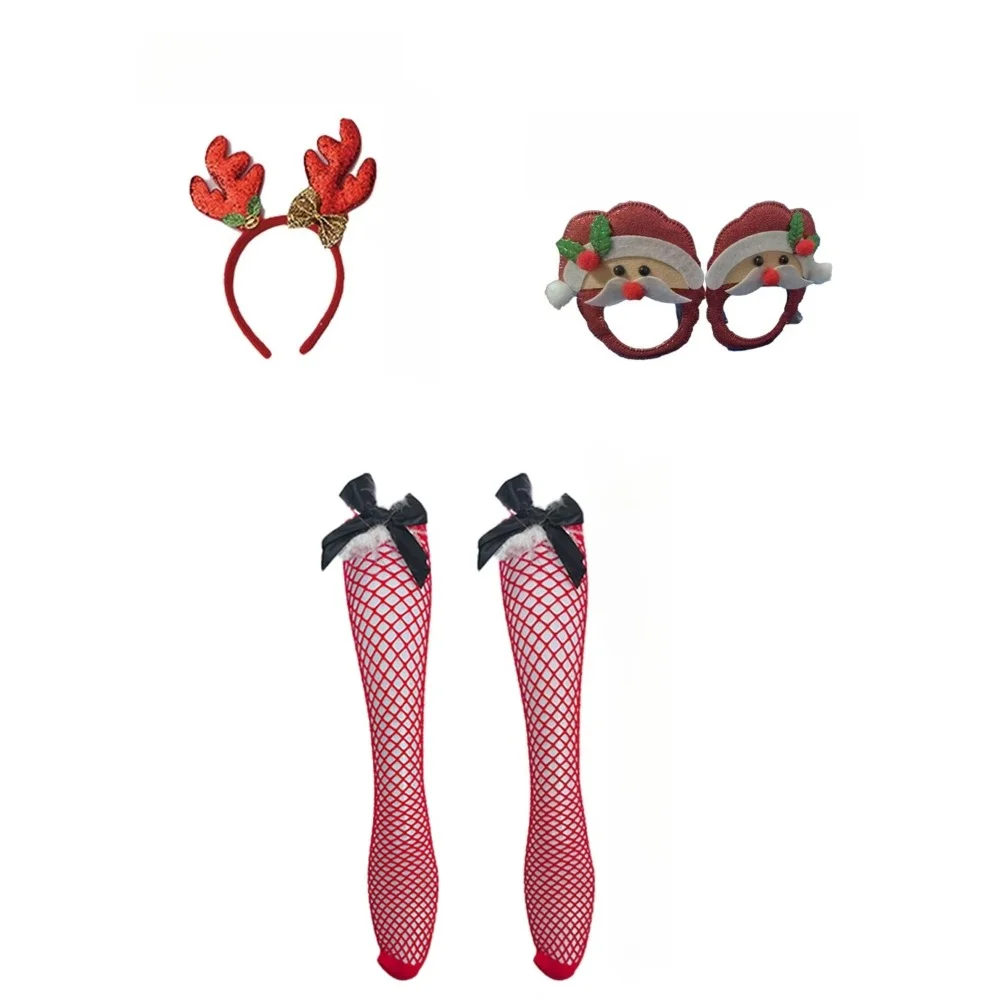 PESENAR Christmas-themed outfit that includes a headband glasses and fishnet stockings Perfect for a Christmas party