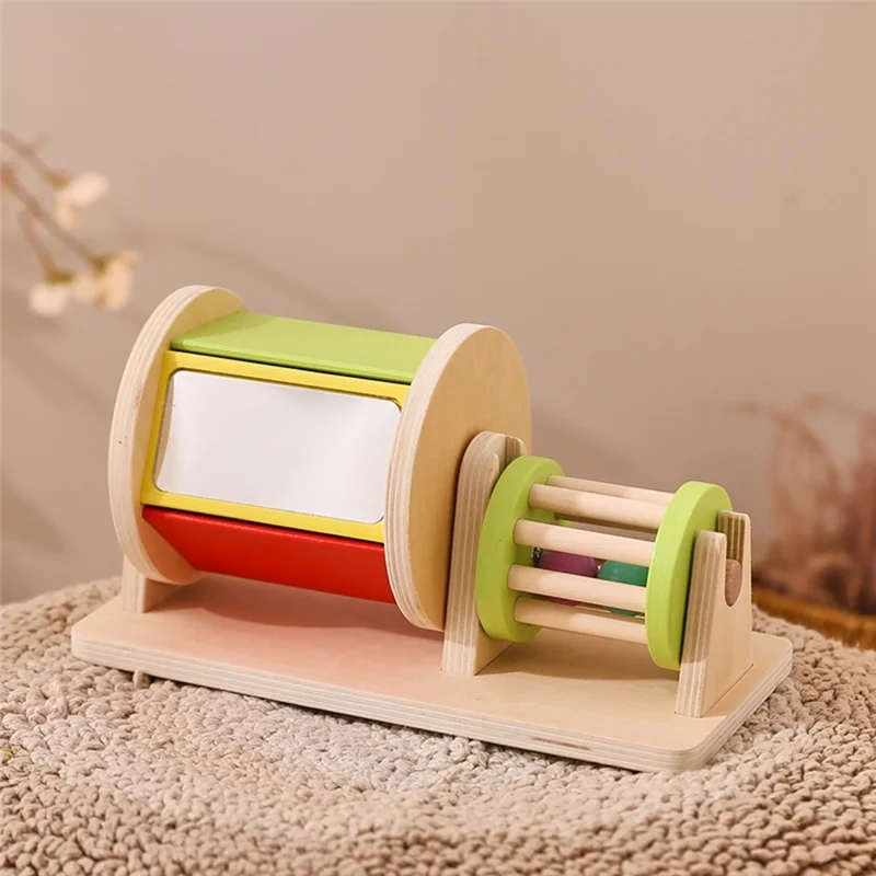 ABUM-Montessori bébé en bois Macaron couleur rotatif musique tambour boîte permanente hochet cadeau
