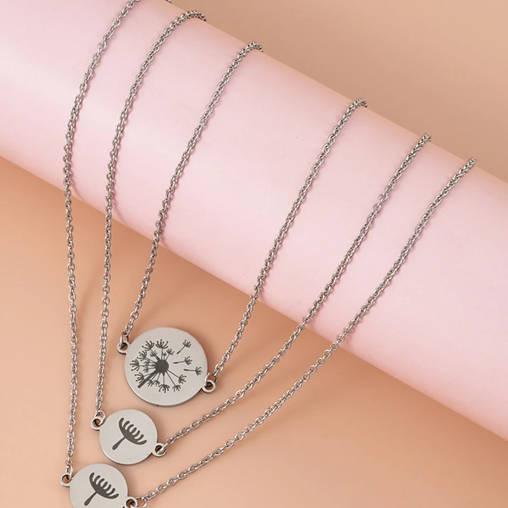 

3 Pcs Necklace Necklaces for Mom Plant Chains Daughter Stainless Steel Pendant Mother Dandelion Jewelry Parent-child