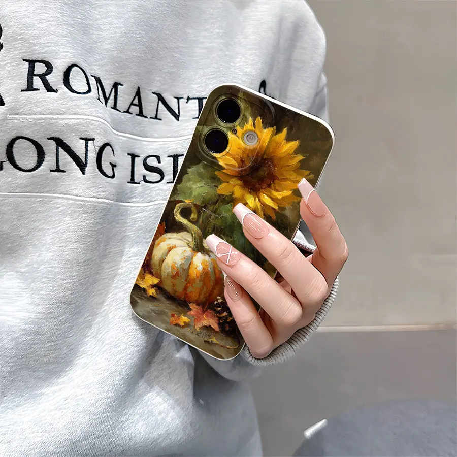 حافظات هاتف منقوشة على شكل عباد الشمس والقرع العملاق والبندق لهاتف iPhone 17 إلى 11 Pro Max Plus #3