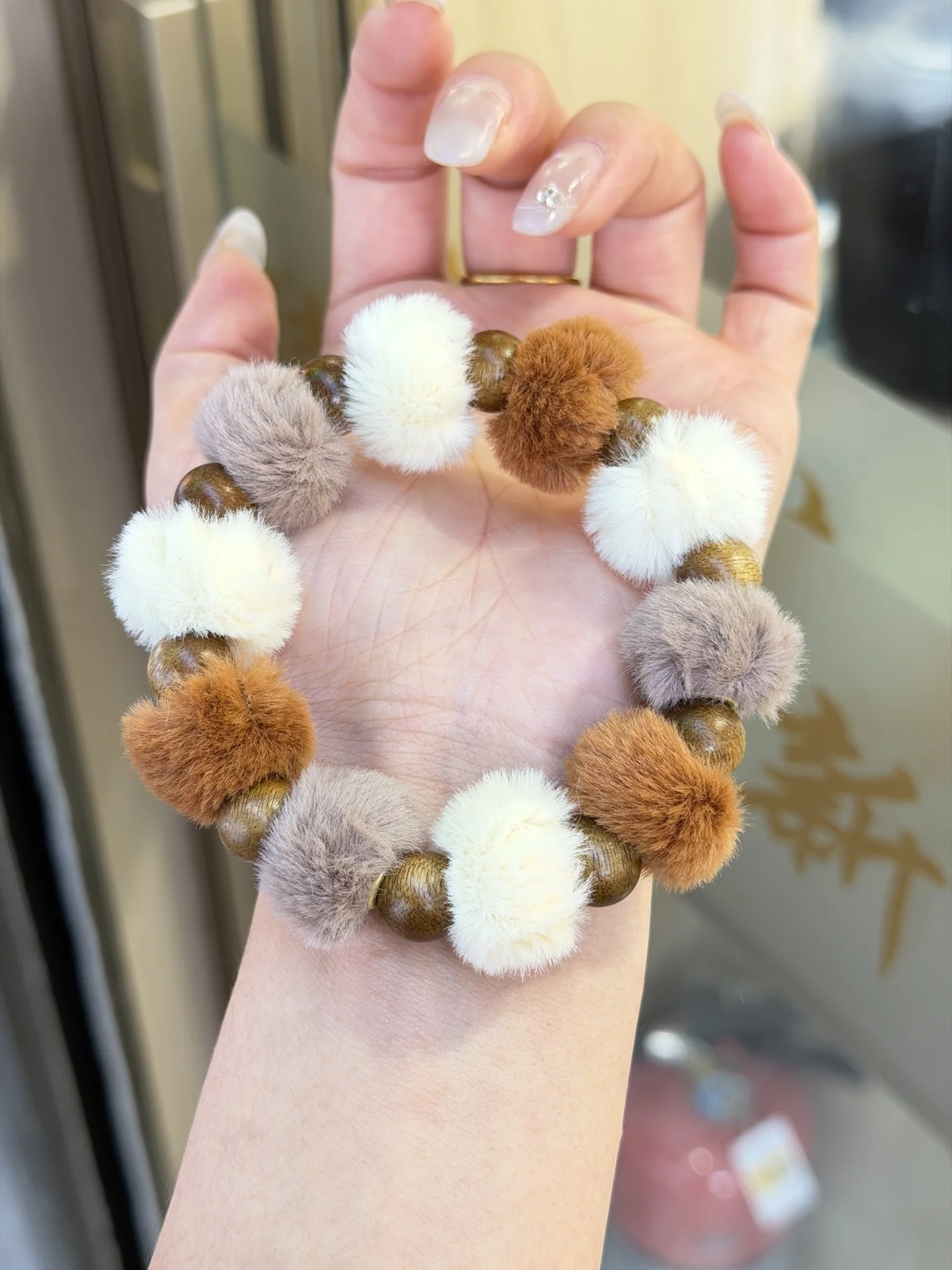 Kawaii Animal Pendant Pom Pom Beaded Hair Tie Dual Use Bracelet Cute Fluffy Hair Accessories for Girls Gift