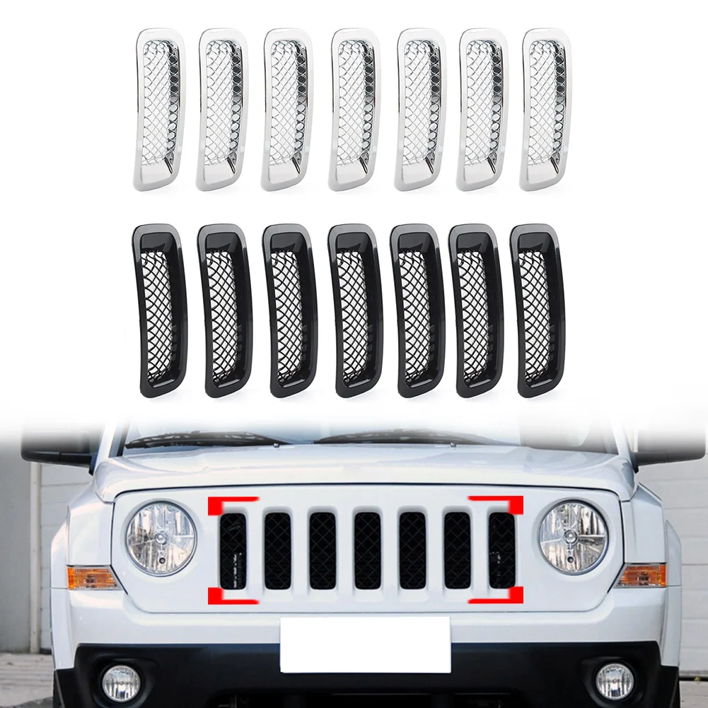 

7Pcs Glossy Black/Chrome Car Front Radiator Mesh Grille Grill Cover For Jeep Patriot 2011 2012 2013 2014 2015 2016 2017