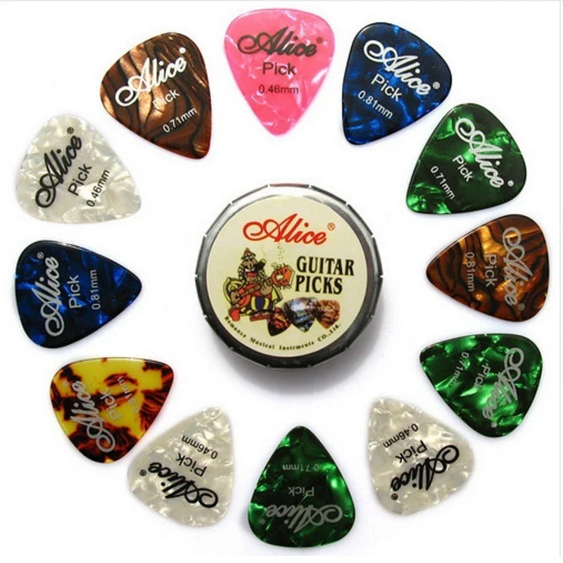 

12/24 Pcs Colorful Celluloid Pick Plectrum In One Cute Round Metal Box Acoustic Electric Musical Instrument Guitar Picks