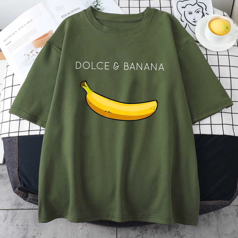 Funny Dolce&Banana Printed Men Cotton T-Shirt Casual All-math Street Short Sleeve Vintage Oversize Tops O-Neck Male Tee Clothing