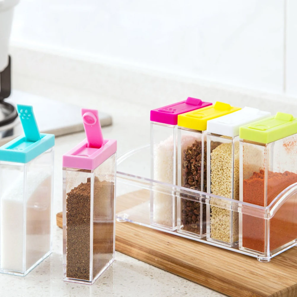 

6pcs Spice Jars Salt Pepper Shakers Leakproof Clear Lids Seasoning Storage Containers Kitchen Condiment Organizers Labels