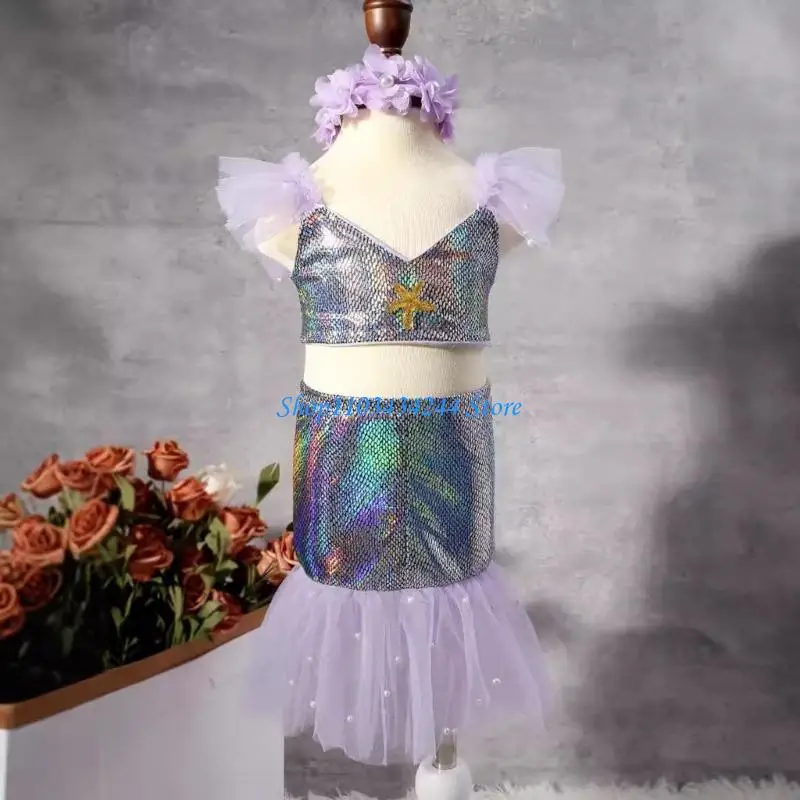 Fashionable Newborns Long Fish Tail Costume Set for Baby Photoshoots & Party Lovely Girls Photography Skirt Hairband