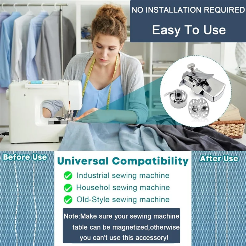 

A21R-Magnetic Seam Guide, 2 Pieces Magnetic Seam Guide For Sewing Machine + 2 Pieces Bobbins + 4 Pieces Bobbin Case Durable