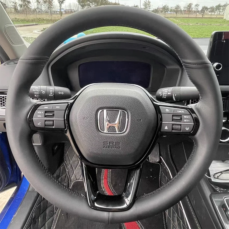 For Honda Civic 11th 2021 2022 hand-stitched non-slip black Genuine leather Car Steering Wheel Cover