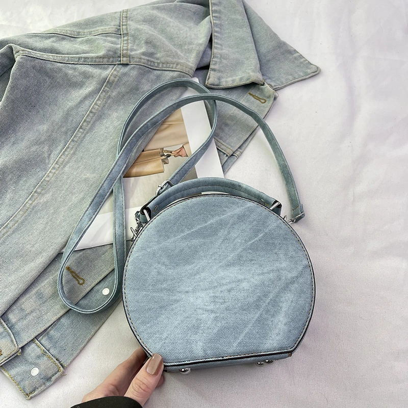 Runde Handtasche Retro Shoudler Taschen für Frauen 2024 Mini kleine Umhängetasche klassische Pu Griff Geldbörse Bolasas runde Einkaufstasche – Detail 24