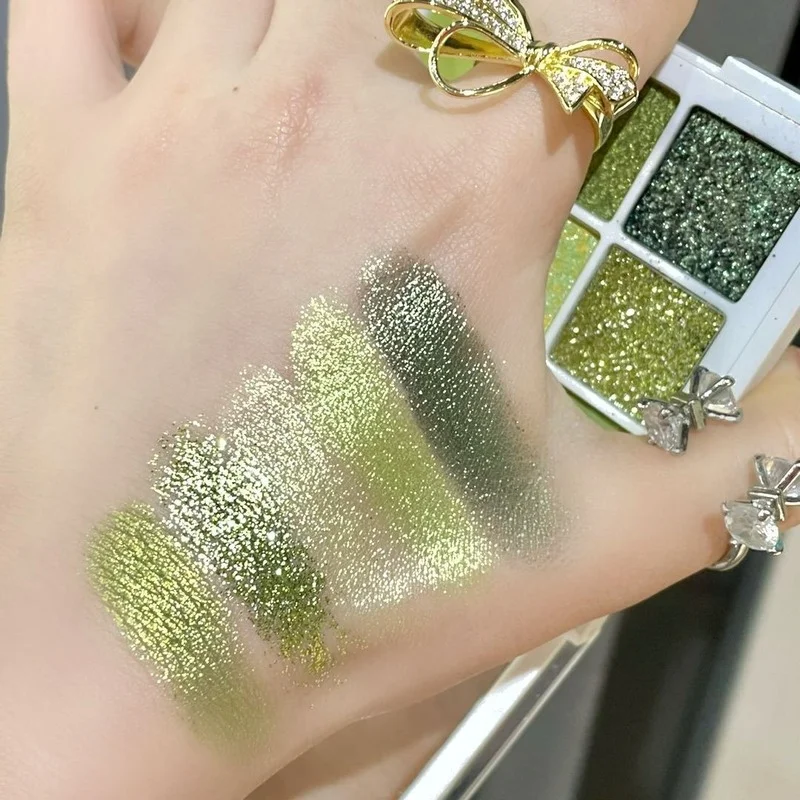 Paleta de sombra de ojos perlada verde aguacate, Guacamole, lentejuelas brillantes, ilumina el cuidado de los ojos, paleta de maquillaje cosmético femenino, nuevo