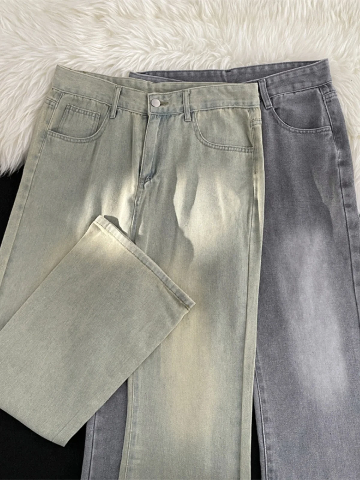

American Waed Vintage Men's Jeans Straight Leg Casual Long Pants Autumn Winter Trendy Brand Loose Flared Pants Youth