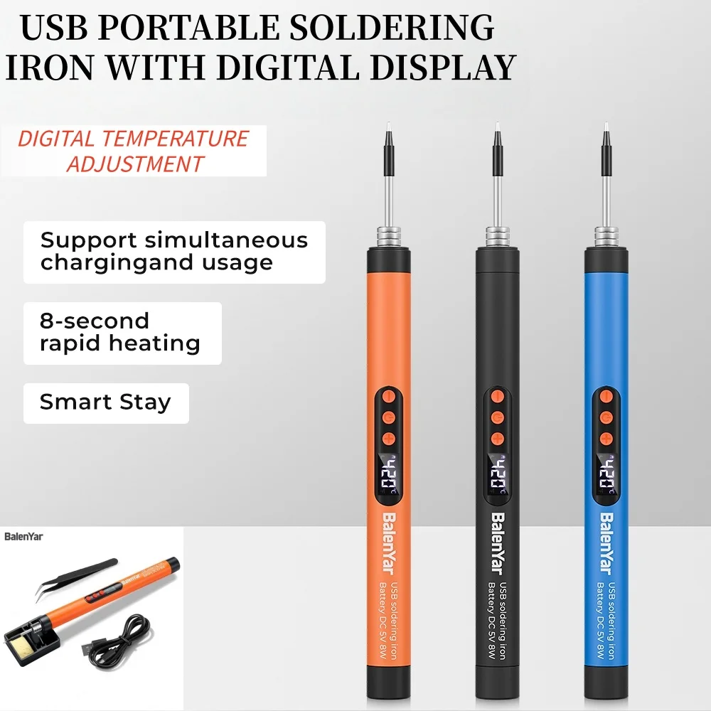 

Набор для пайки BalenYar с двойным питанием (USB и от батареи), цифровая регулировка температуры, многофункциональный, идеально подходит для дома.